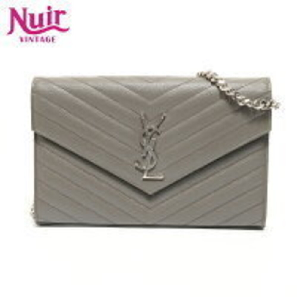 Yves Saint Laurent Cassandra V stitch Chain Wallet Shoulder Bag Gray